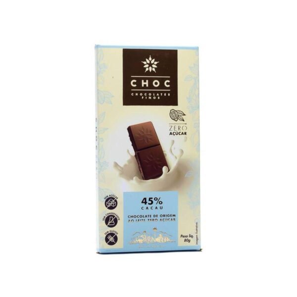 CHOCOLATE ZERO ACUCAR AO LEITE 45% CACAU 80G - CHOC