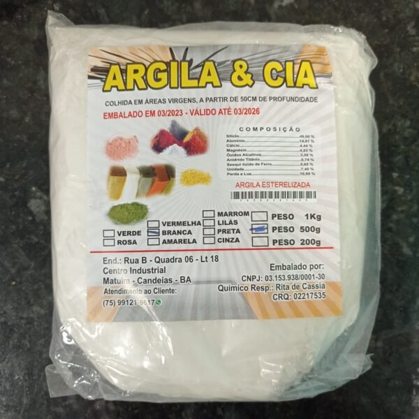 ARGILA BRANCA 500g - ARGILA E CIA