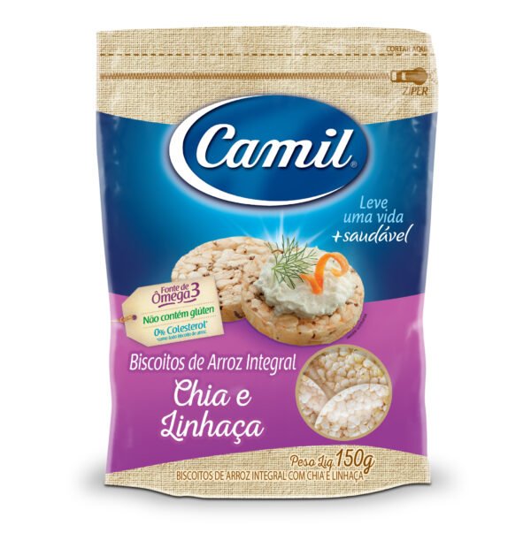 BISCOITO DE ARROZ INTEGRAL CHIA E LINHAÇA 150g - CAMIL