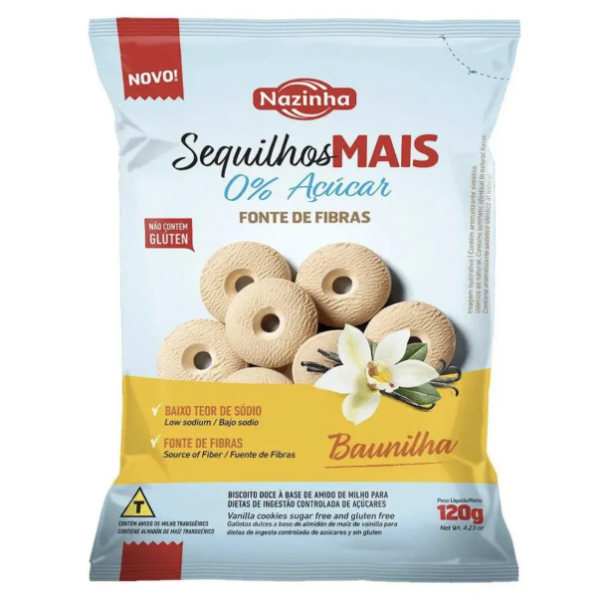 SEQUILHO MAIS BAUNILHA ZERO ACUCAR 120g - NAZINHA