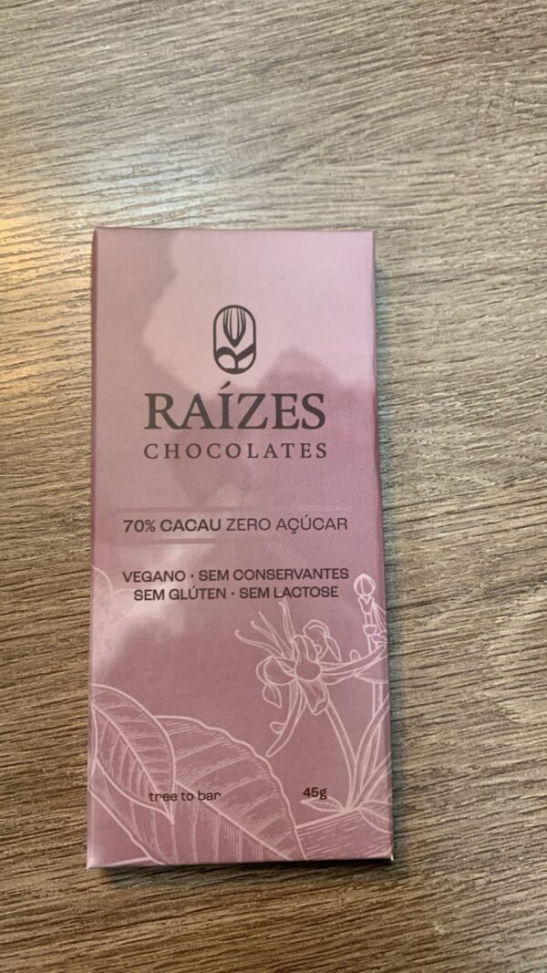 CHOCOLATE 70% CACAU ZERO 45g - RAIZES CHOCOLATES