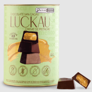 LATA BOMBOM LUCKAU 54% CACAU COM CREME DE PISTACHE