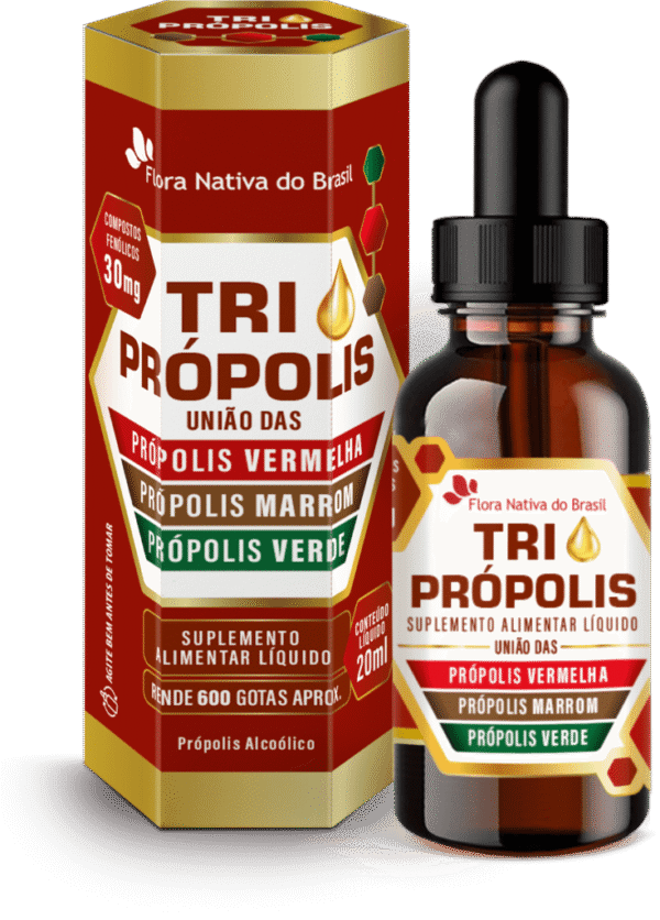 TRI PROPOLIS GOTAS 20ml VERMELHA VERDE MARROM - FLORA NATIVA