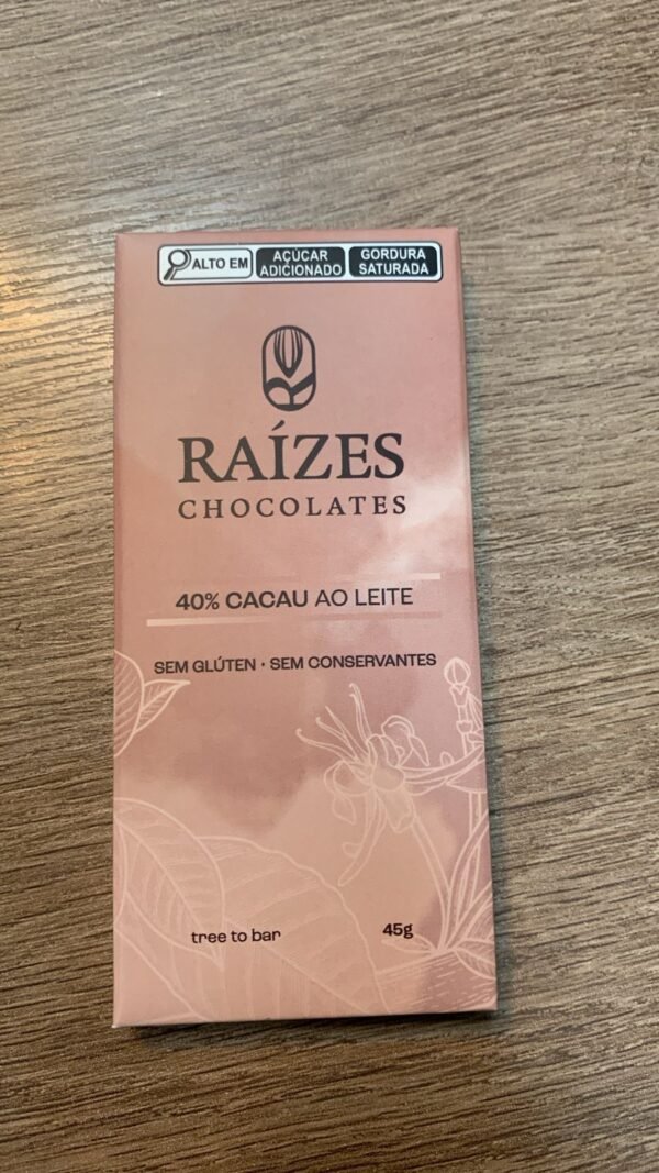 CHOCOLATE 40% CACAU AO LEITE 45g - RAIZES CHOCOLATES
